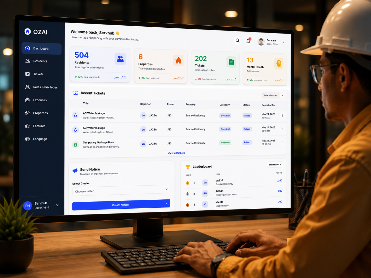 Operations dashboard for managing worker accommodation facilities