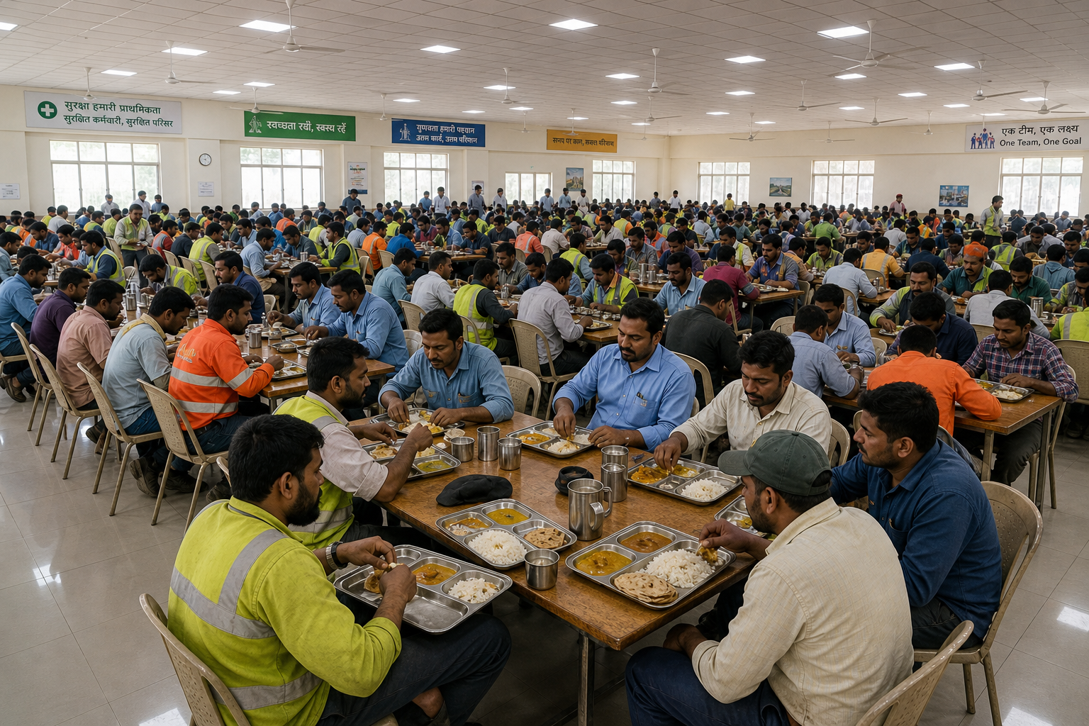 Workers sharing a meal